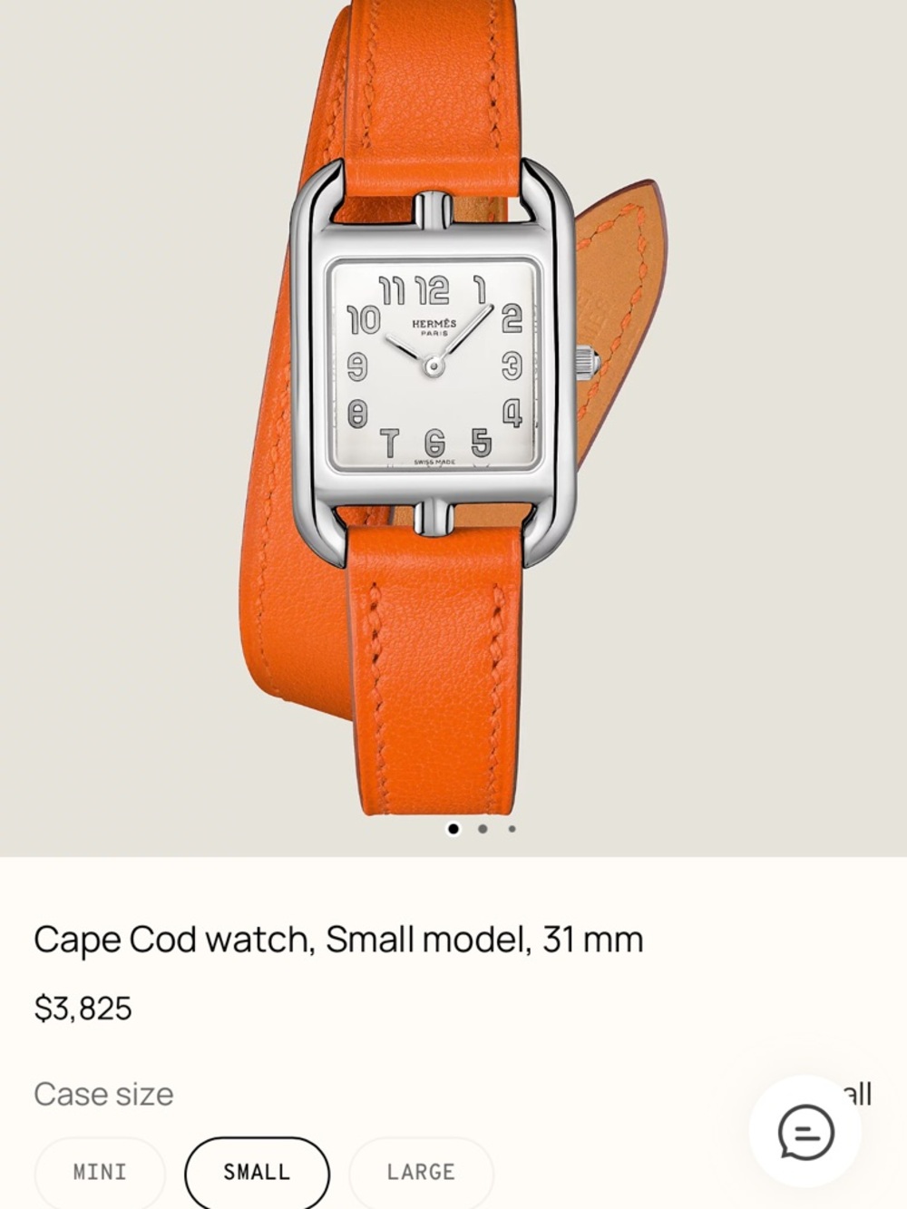 Hermes cape cod watch, small model